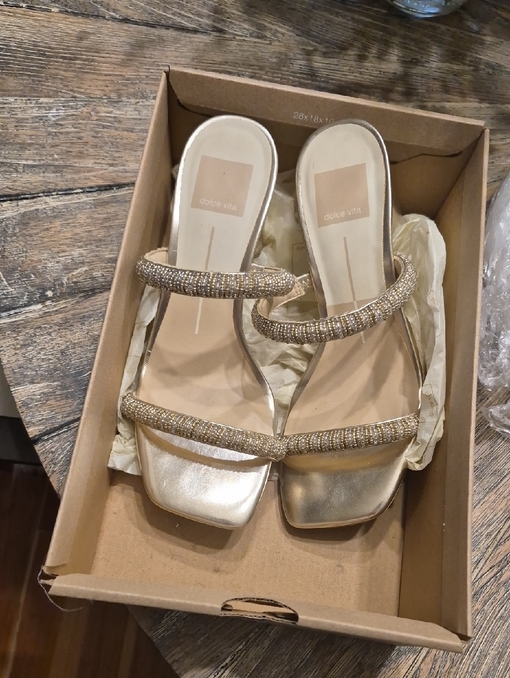 Dolce Vita Gold Beaded Double-Strap Mules